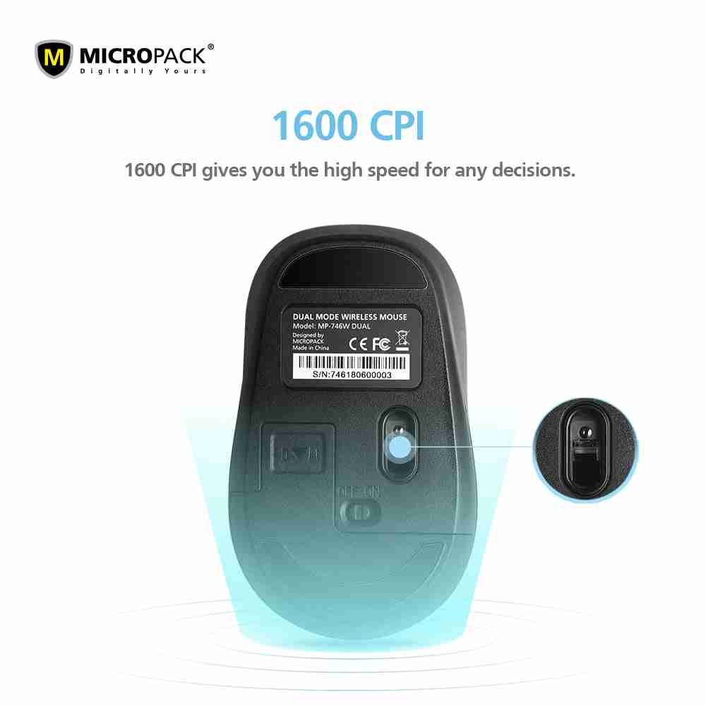 Micropack MP-746W Wireless & Bluetooth Mouse - Dual Modes Multi Device - Image 3